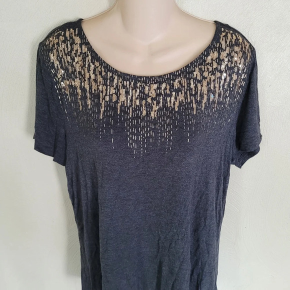 Apt.9 Dark Gray with Gold Sequins Short Sleeve T-Shirt Top Size Women's Large - Picture 3 of 10